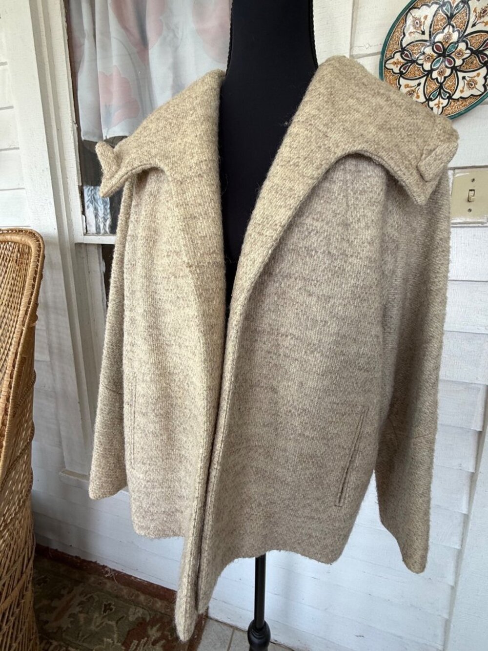 Vintage 50s "A Present Vogue" Short Wool Open Overcoat Beige M/L - Picture 2 of 16